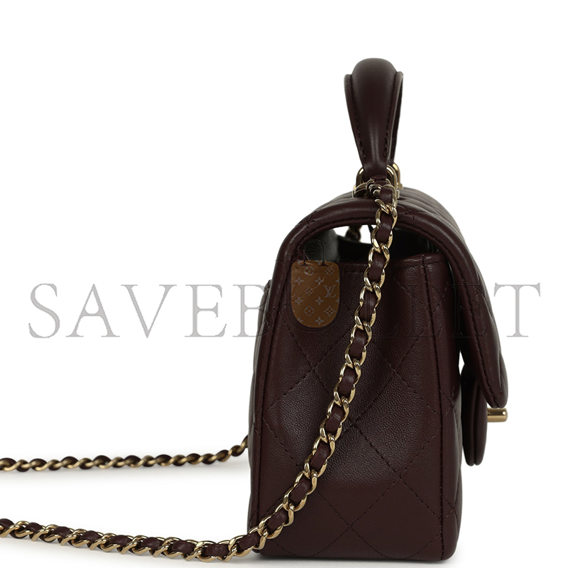 CHANEL MINI RECTANGULAR FLAP WITH TOP HANDLE LAMBSKIN LIGHT GOLD HARDWARE (20*13*6cm)
